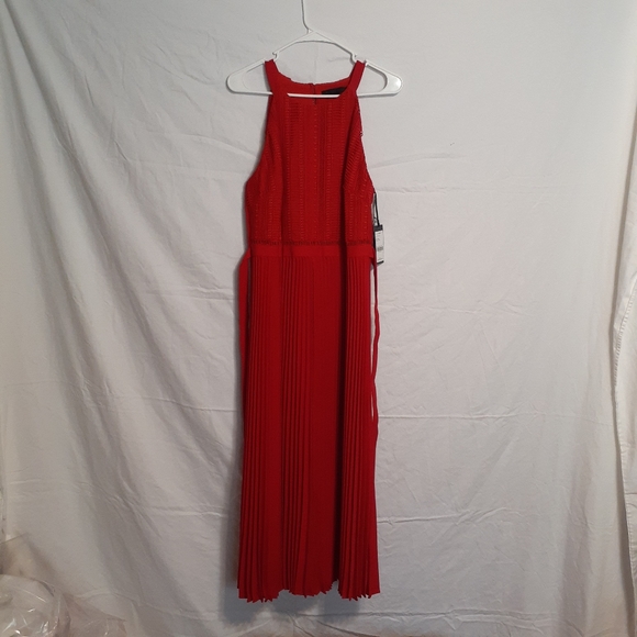 WORTH CHERRY RED PLEATED TO THE FLOOR DRESS NWT WOMEN'S SIZE 12 - Picture 3 of 14